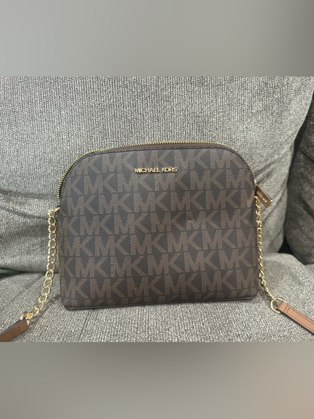 BRAND NEW: Michael Kors Brown MK Signature Dome Messenger Bag